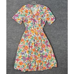Vintage Center Aisle Womens Floral Dress Large Bright Colorful Boho Cottagecore